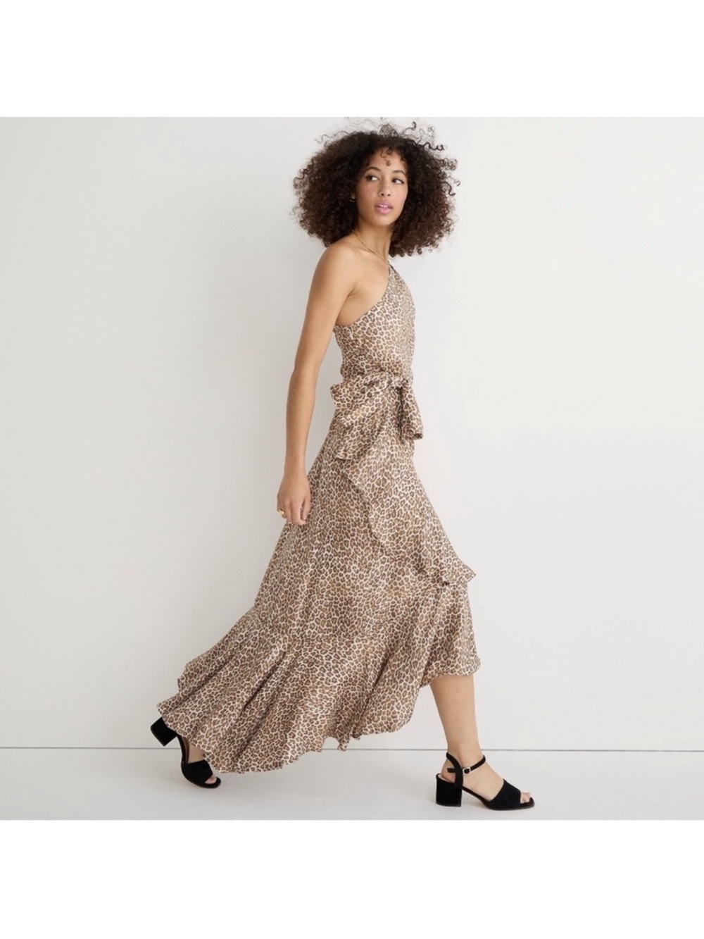 NWT J. Crew Collection Leopard Print One-Shoulder Ruffle Hem Midi A-Line Dress
